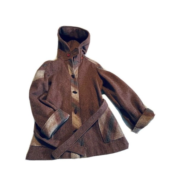 Vintage Casa de Lana 100% Virgin Wool Hooded Belted Retro Coat Women’s Size 9/10 - Picture 5 of 14